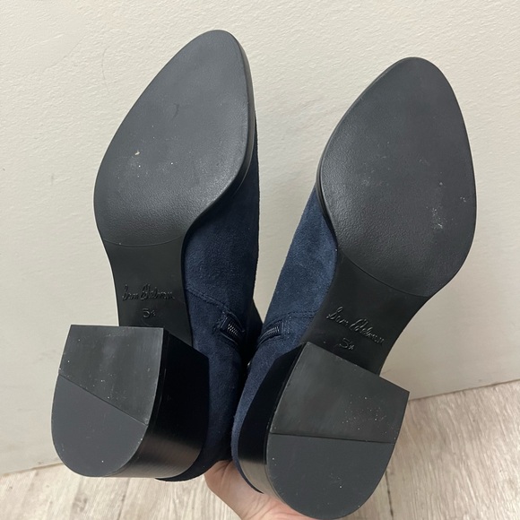 Sam Edelman Taye Navy Velvet Ankle Boots With Block Heel Sz 5.5 - Picture 6 of 12